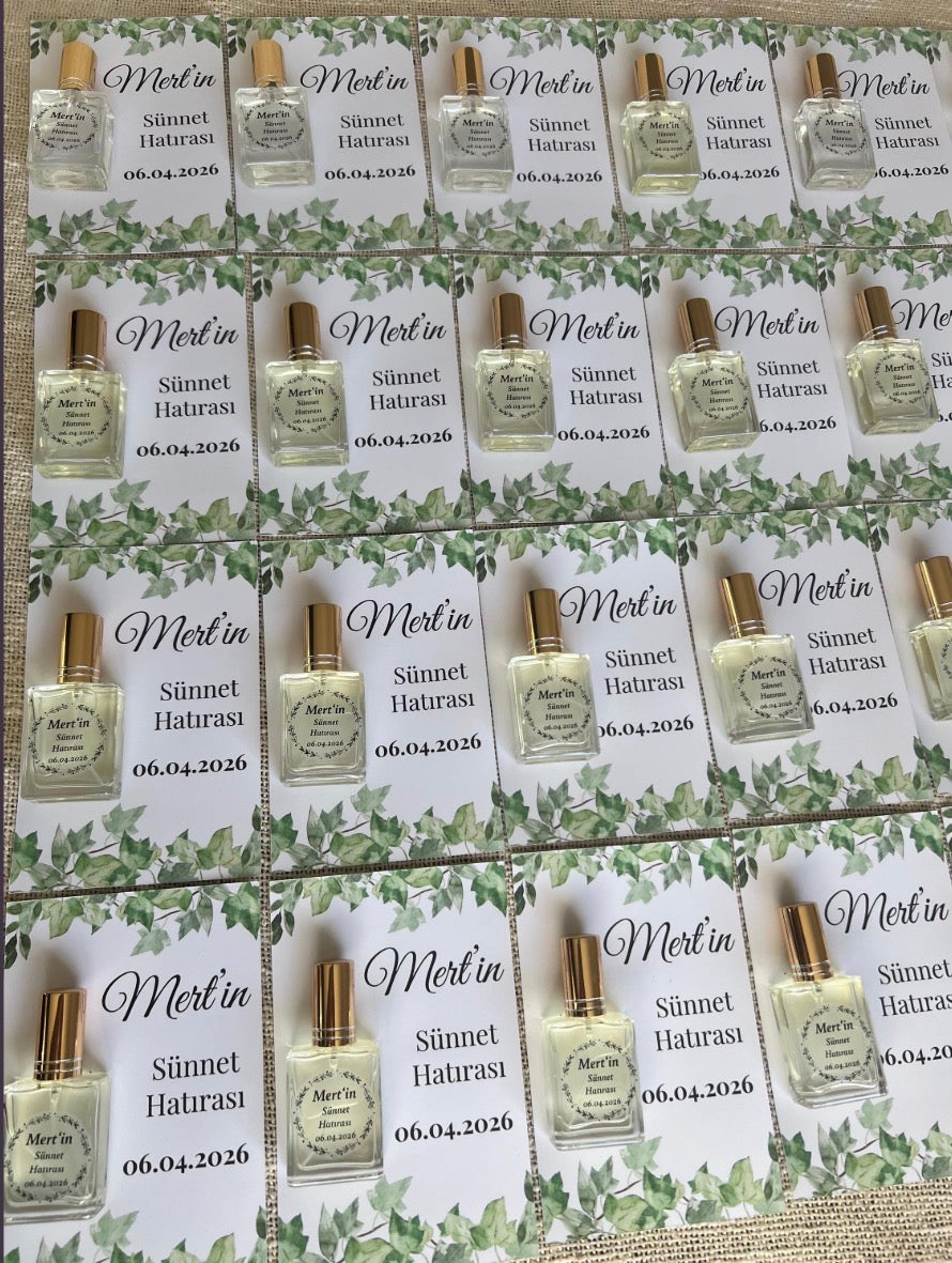 Gastgeschenke zur Mevlüt: Personalisierte Karte mit Parfum-Fläschchen