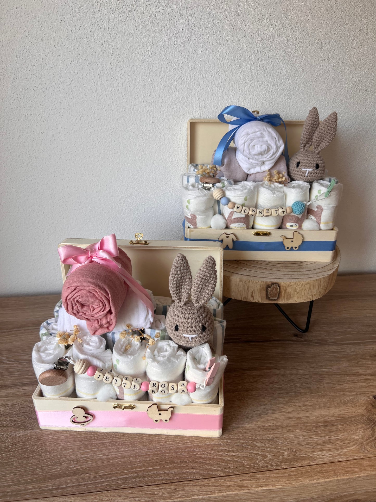 Windeltorte in Erinnerungsholzkiste - Personalisiertes Baby Geschenkset
