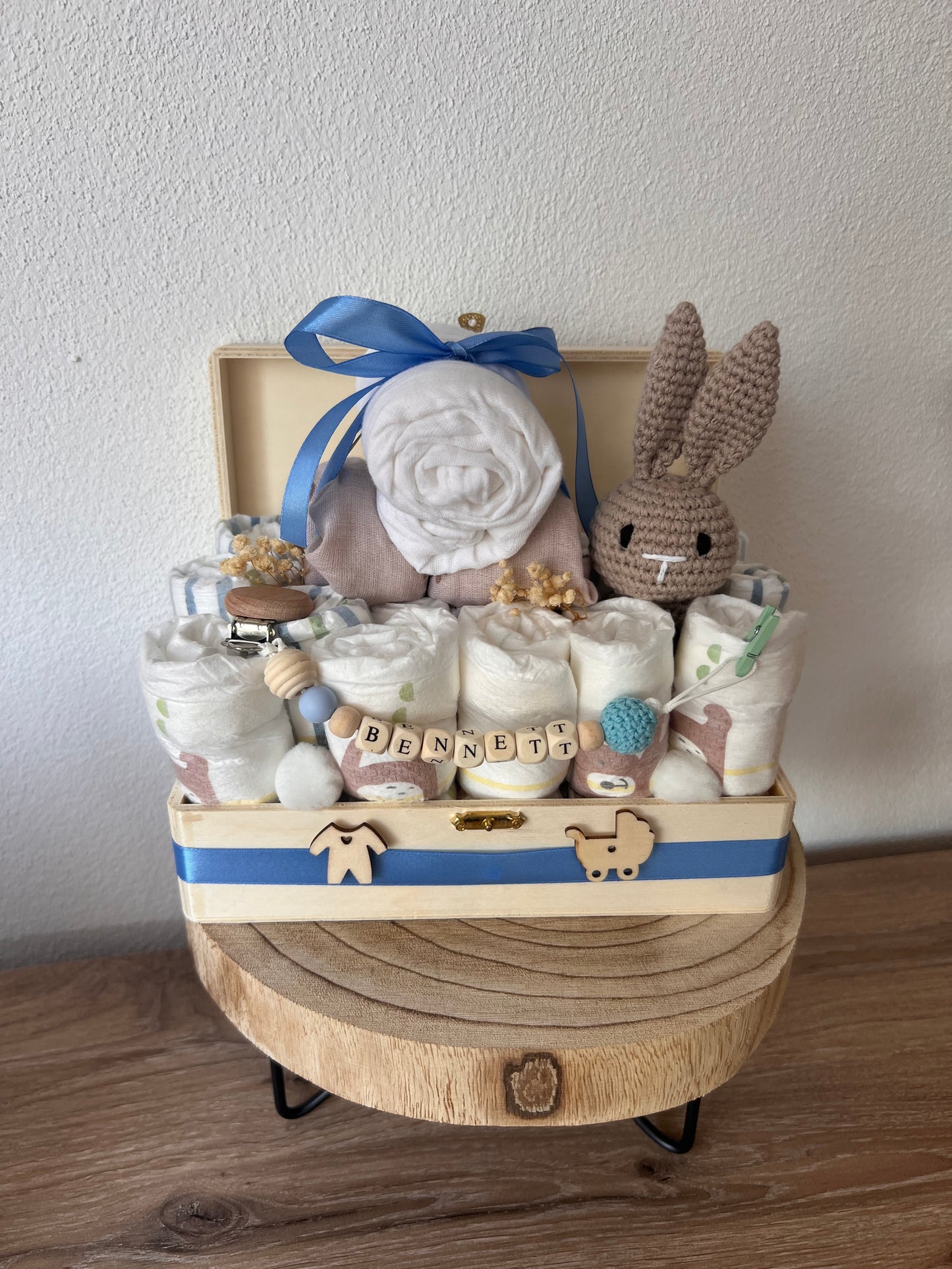 Windeltorte in Erinnerungsholzkiste - Personalisiertes Baby Geschenkset