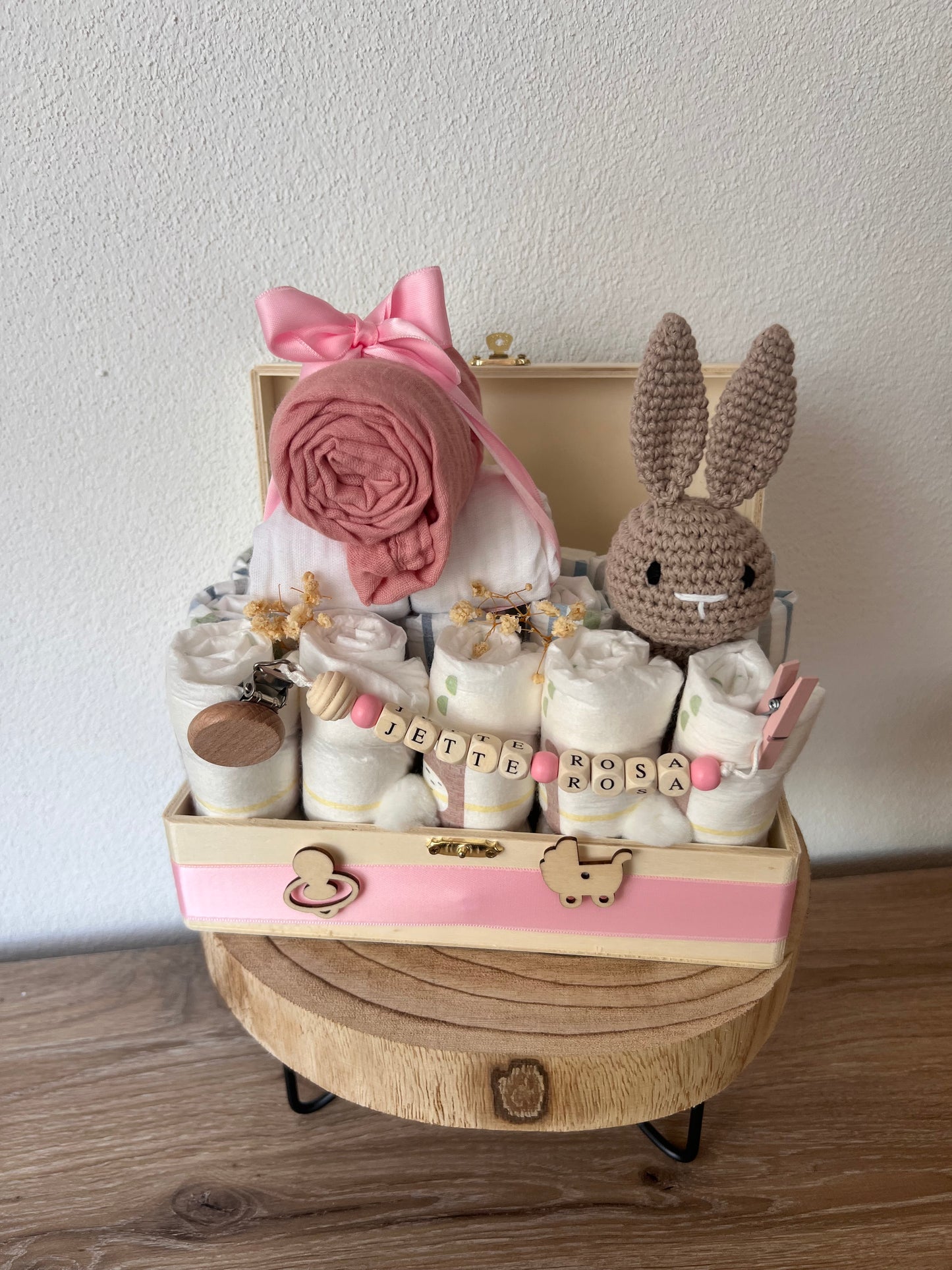 Windeltorte in Erinnerungsholzkiste - Personalisiertes Baby Geschenkset