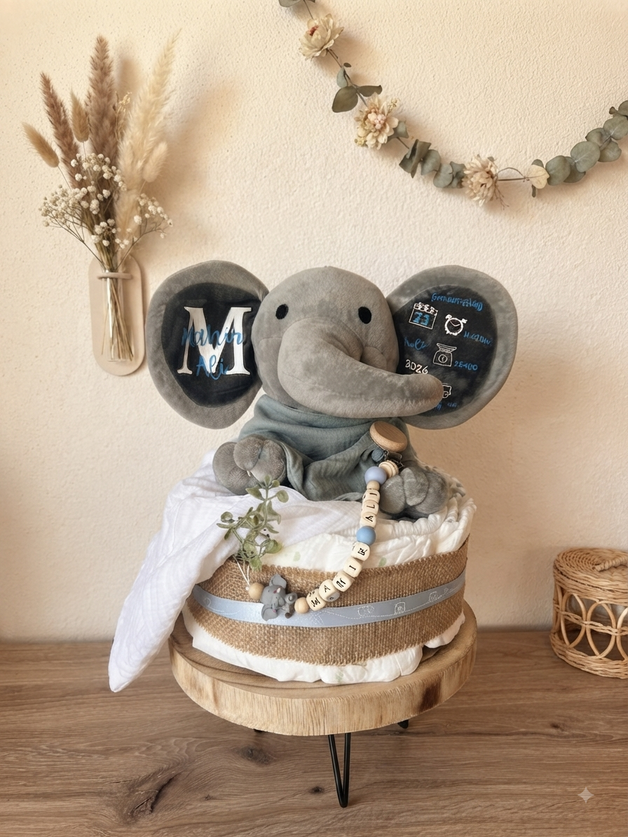 Windeltorte mit personalisiertem Elefant