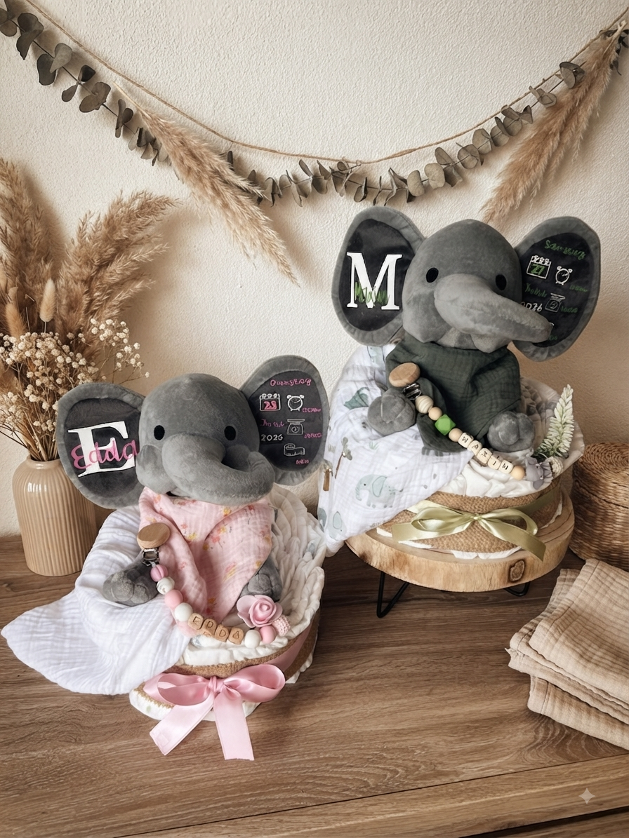 Windeltorte mit personalisiertem Elefant
