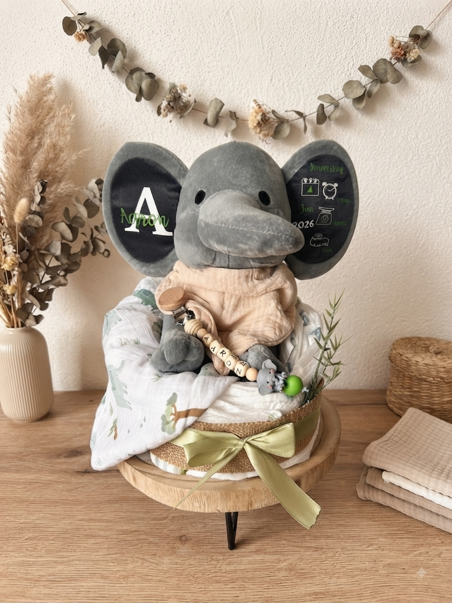 Windeltorte mit personalisiertem Elefant