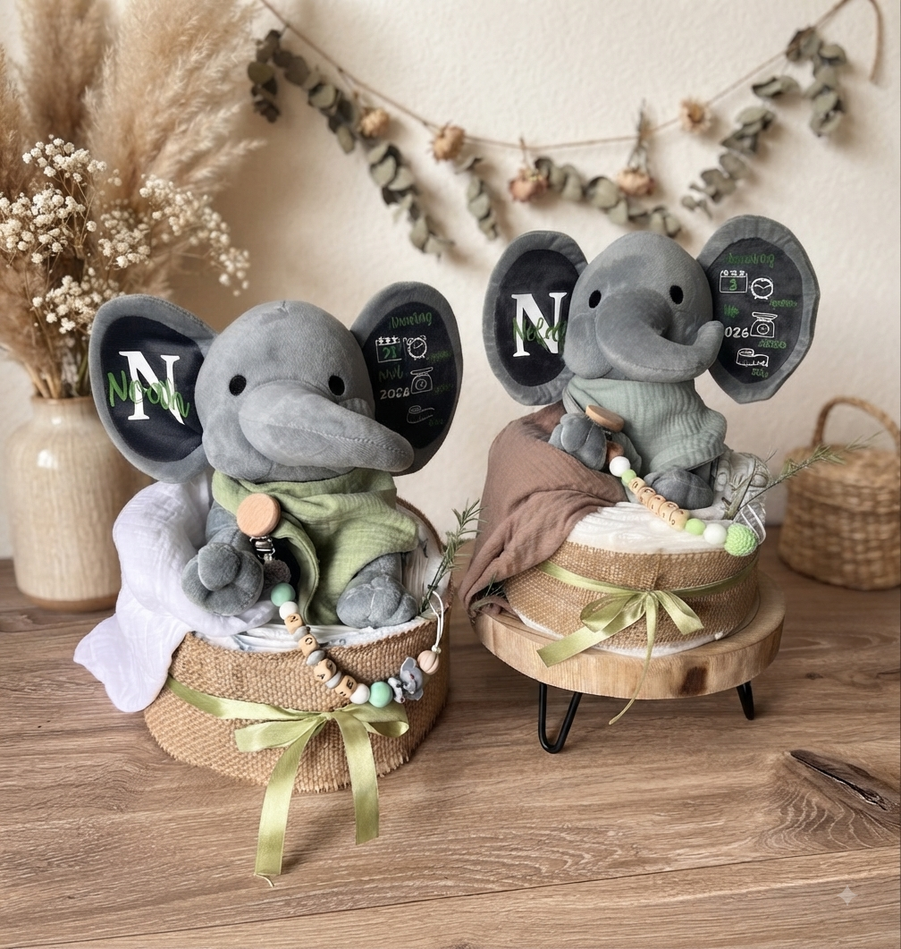 Windeltorte mit personalisiertem Elefant