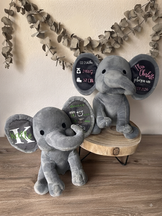 Personalisiertes Kuscheltier-Elefant mit Geburtsdaten