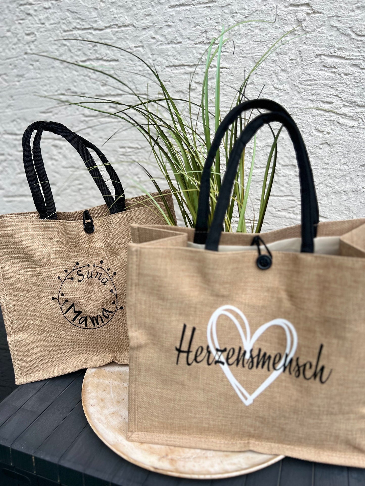 Jute Bag, Tragetasche, Alltagsbegleiter, Einkaufstasche, Geschenk,Lieblingsmensch,  Herzensmensch, Wunschmotiv, Mama oder den Namen