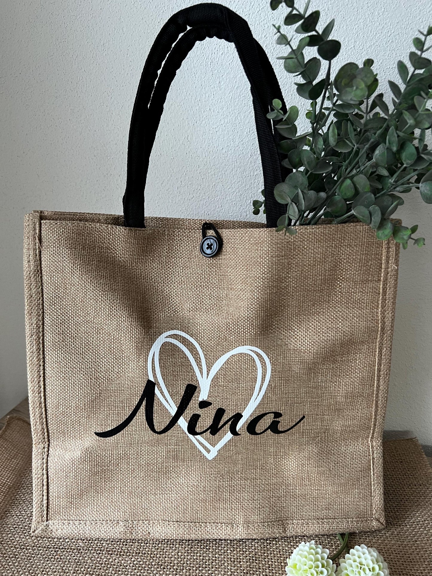 Jute Bag, Tragetasche, Alltagsbegleiter, Einkaufstasche, Geschenk,Lieblingsmensch,  Herzensmensch, Wunschmotiv, Mama oder den Namen