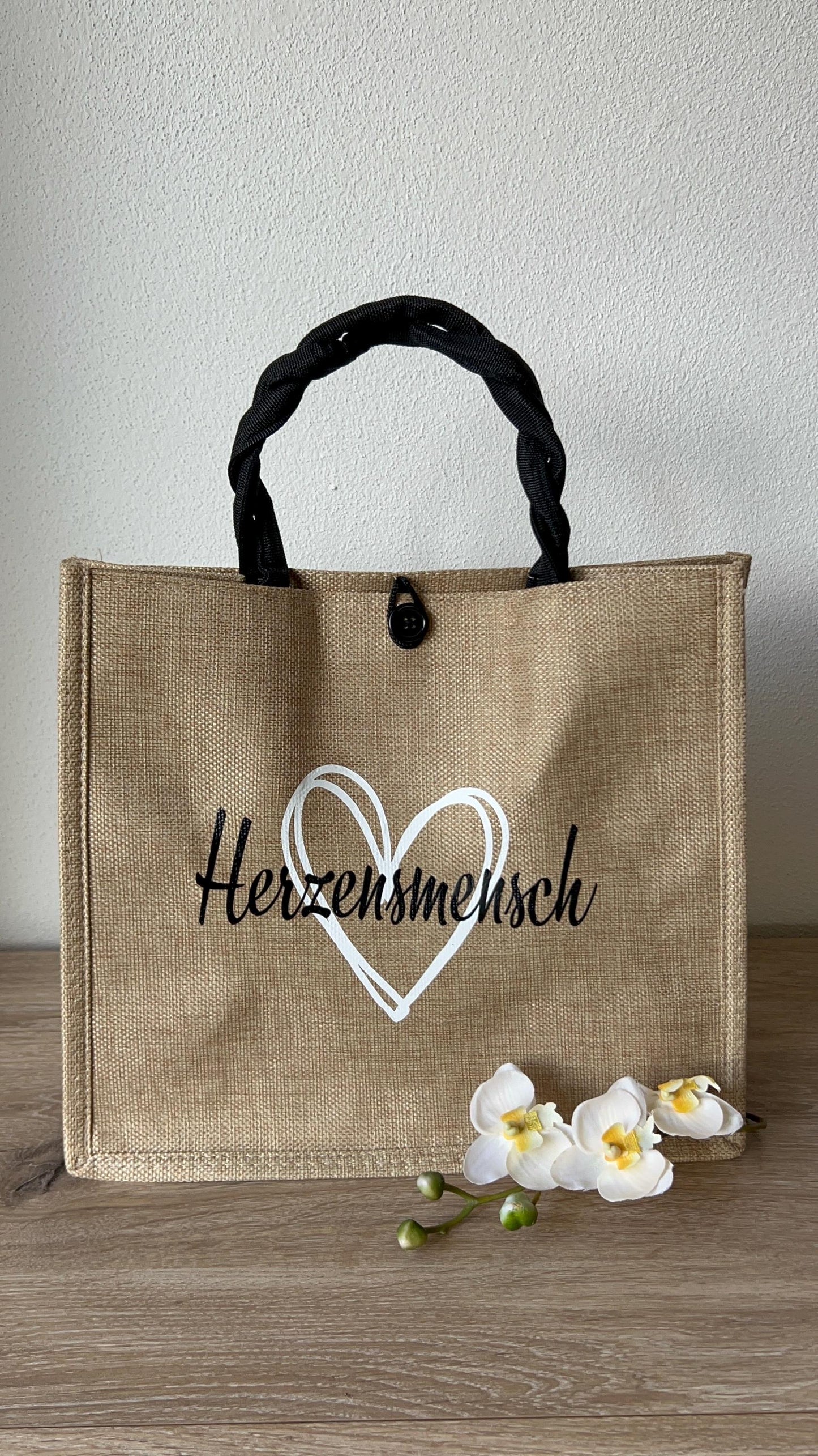 Jute Bag, Tragetasche, Alltagsbegleiter, Einkaufstasche, Geschenk,Lieblingsmensch,  Herzensmensch, Wunschmotiv, Mama oder den Namen