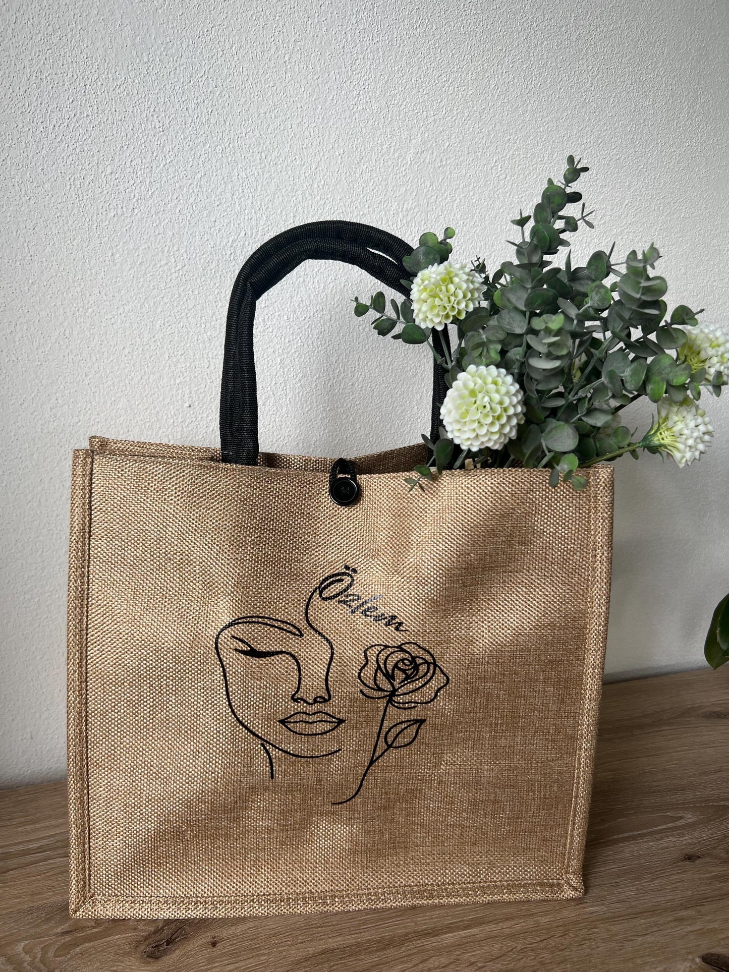 Jute Bag, Tragetasche, Alltagsbegleiter, Einkaufstasche, Geschenk,Lieblingsmensch,  Herzensmensch, Wunschmotiv, Mama oder den Namen