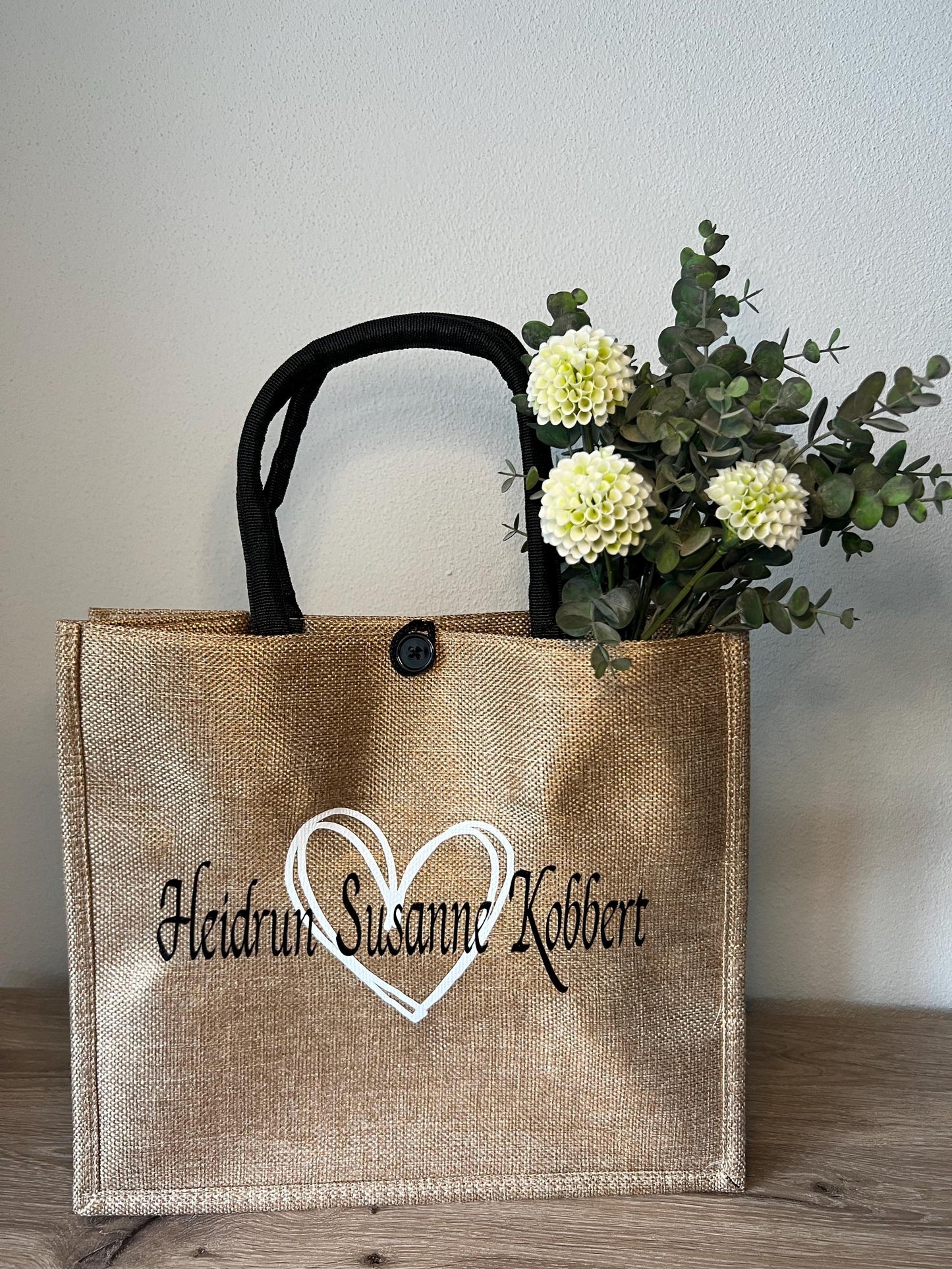 Jute Bag, Tragetasche, Alltagsbegleiter, Einkaufstasche, Geschenk,Lieblingsmensch,  Herzensmensch, Wunschmotiv, Mama oder den Namen