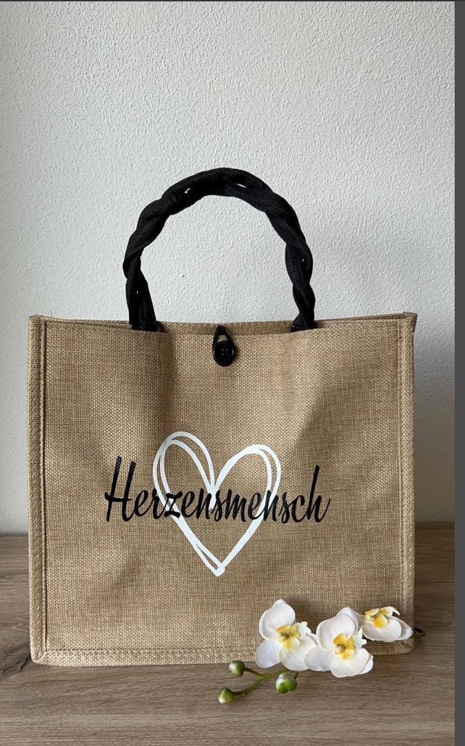 Erzieherin mit Herz Jute Bag, mit Namen personalisiert, Abschiedsgeschenk, Geburtstagsgeschenk, individuell gestaltbar, Herzensmensch