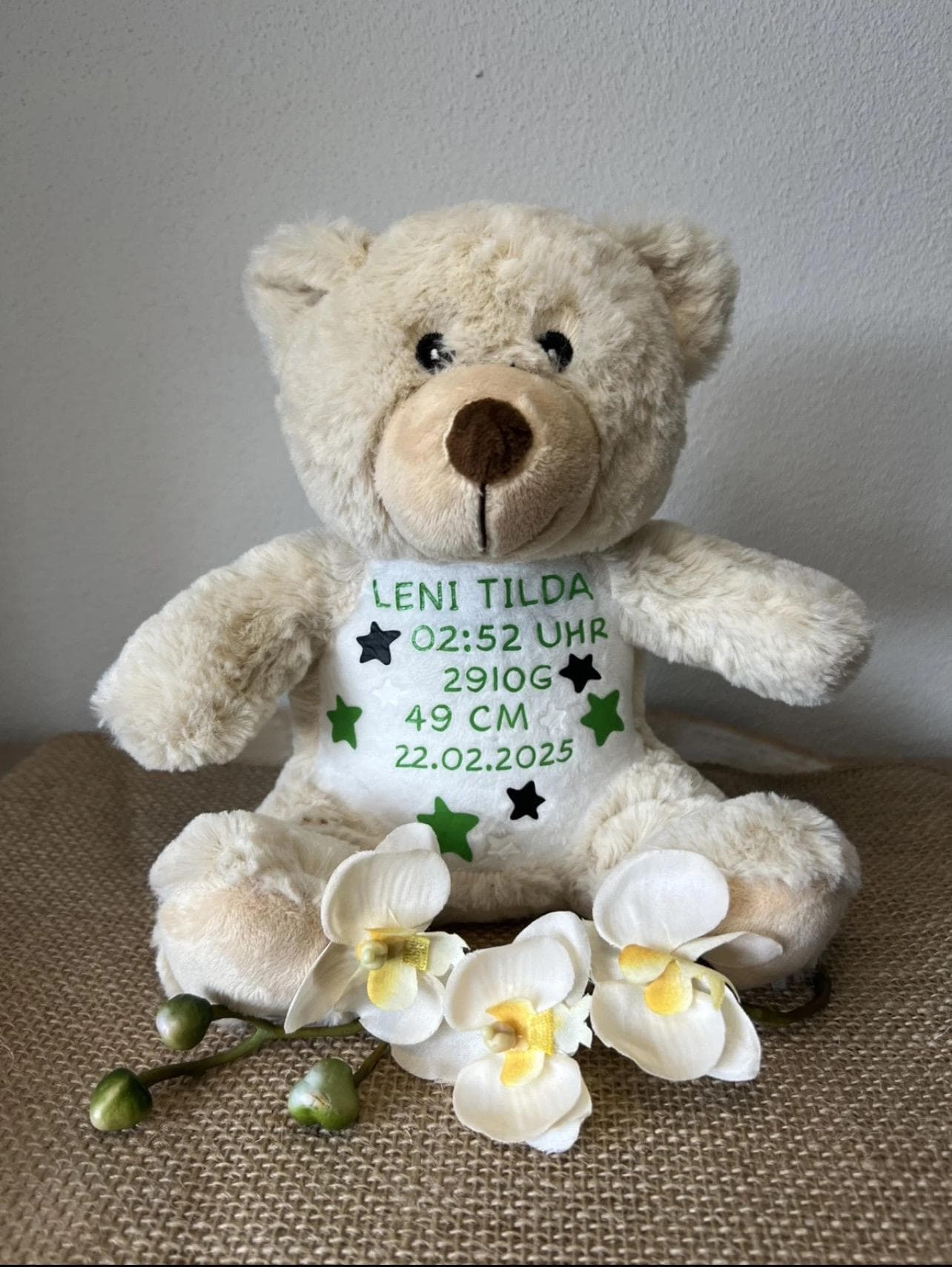Personalisiertes Kuscheltier  Teddy, Giraffe oder Löwe  mit Geburtsdatum | Baby Geschenk, Geburt, Taufe, Erinnerung