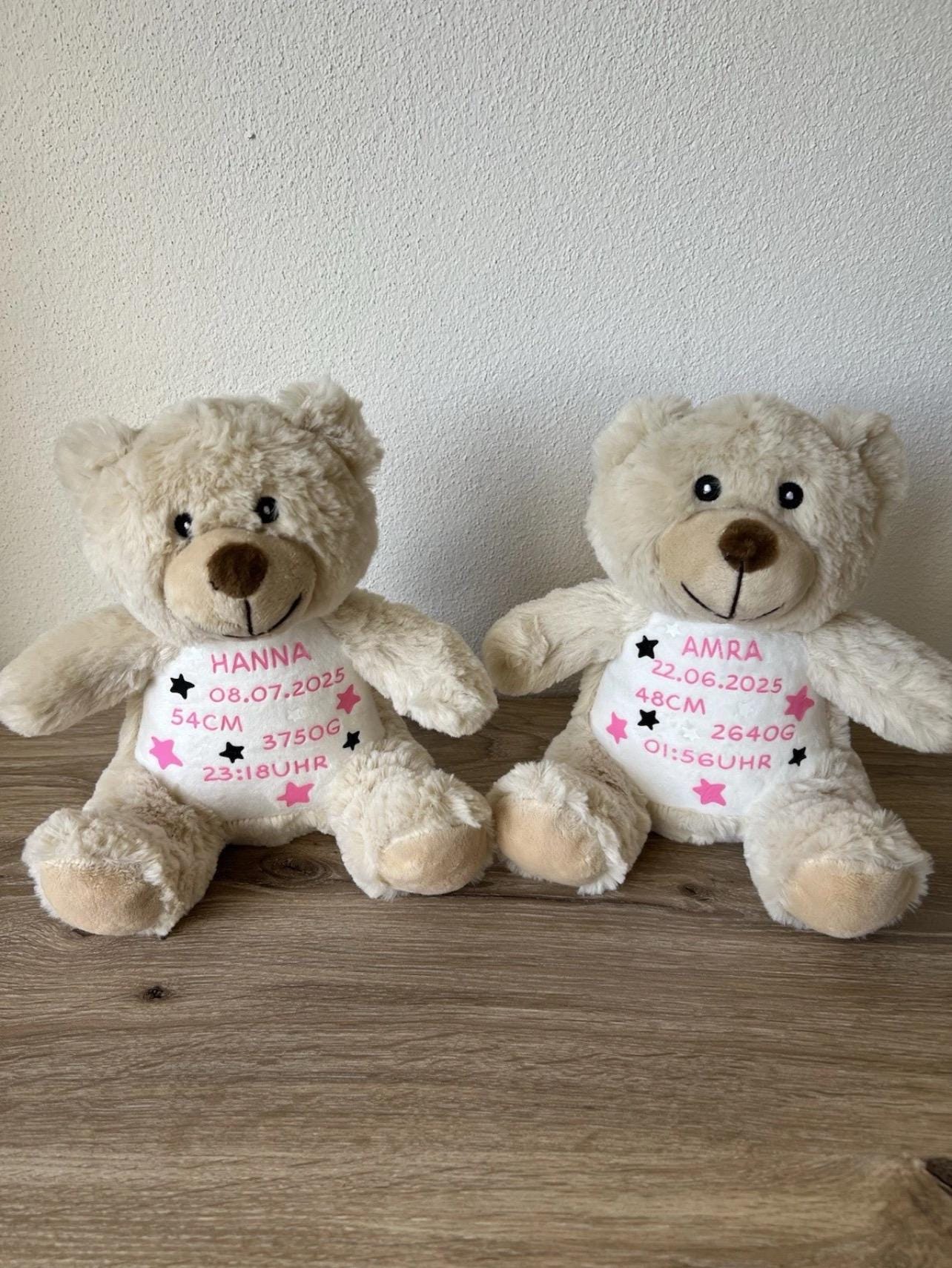 Personalisiertes Kuscheltier  Teddy, Giraffe oder Löwe  mit Geburtsdatum | Baby Geschenk, Geburt, Taufe, Erinnerung