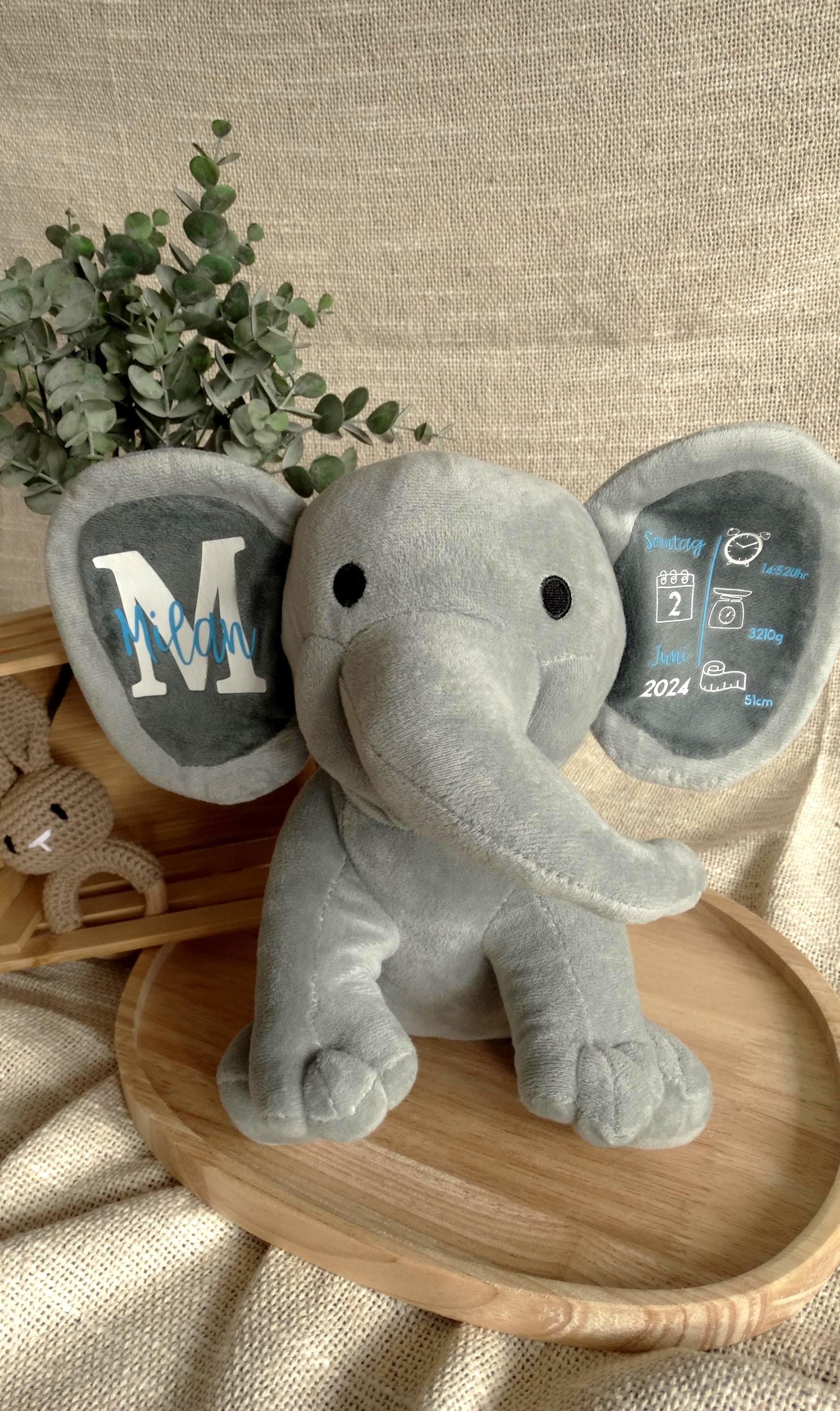 Personalisierter Elefant mit Geburtsdaten  Baby Geschenk Geburt Taufe | Erinnerungsstück mit Name & Daten | Kuscheltier Geschenkidee“