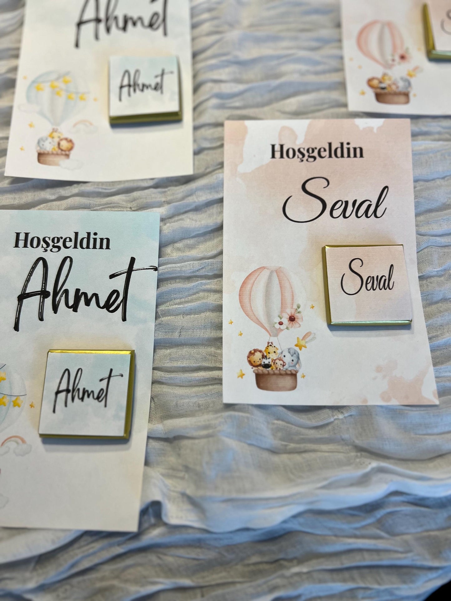 Personalisierte Mevlüt Karte mit Schokotaler, Mevlüt Kartı, Hoşgeliniz, Tischkarte, Baby Willkommenstischkarte, Hoşgeldin Bebek