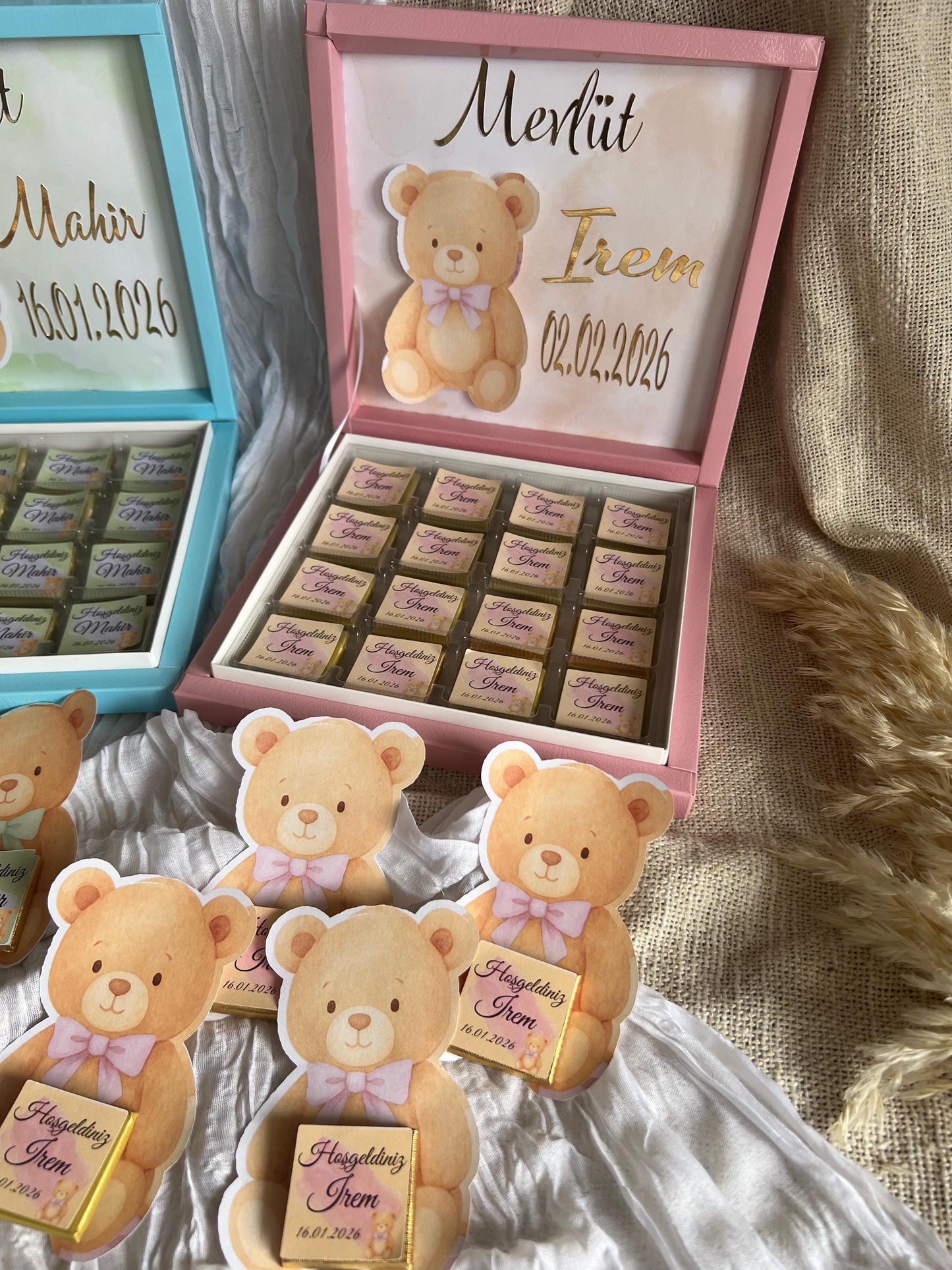 Mevlüt Schokobox, Hoşgeldin Bebek, Baby Party, Schokobox personalisiert mit Teddy, Sünnet, Willkommensgeschenk Baby