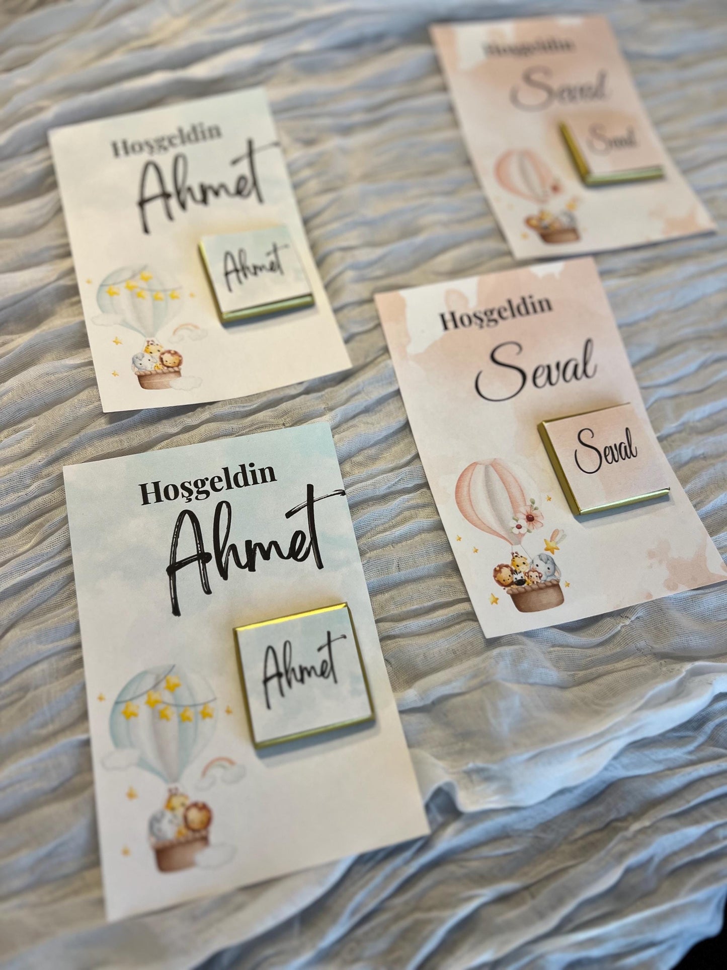 Personalisierte Mevlüt Karte mit Schokotaler, Mevlüt Kartı, Hoşgeliniz, Tischkarte, Baby Willkommenstischkarte, Hoşgeldin Bebek