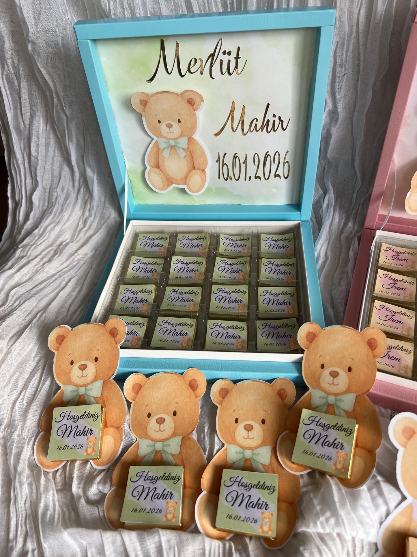 Mevlüt Schokobox, Hoşgeldin Bebek, Baby Party, Schokobox personalisiert mit Teddy, Sünnet, Willkommensgeschenk Baby
