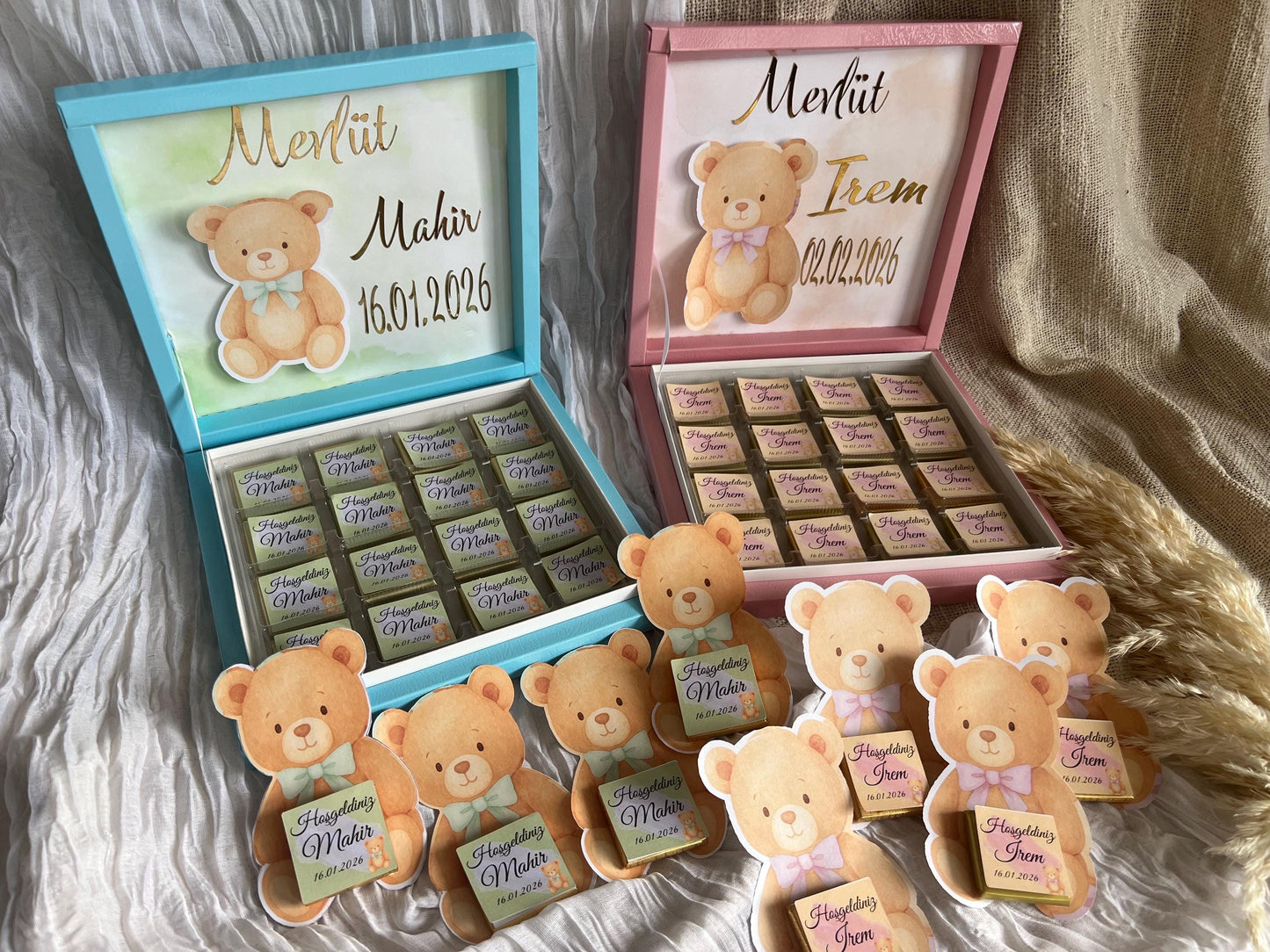 Mevlüt Schokobox, Hoşgeldin Bebek, Baby Party, Schokobox personalisiert mit Teddy, Sünnet, Willkommensgeschenk Baby
