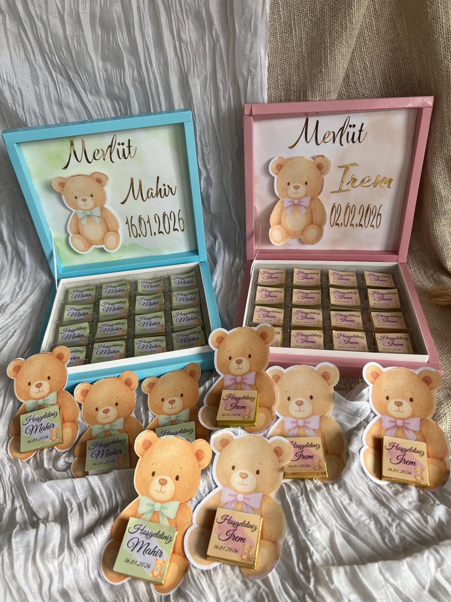 Mevlüt Schokobox, Hoşgeldin Bebek, Baby Party, Schokobox personalisiert mit Teddy, Sünnet, Willkommensgeschenk Baby