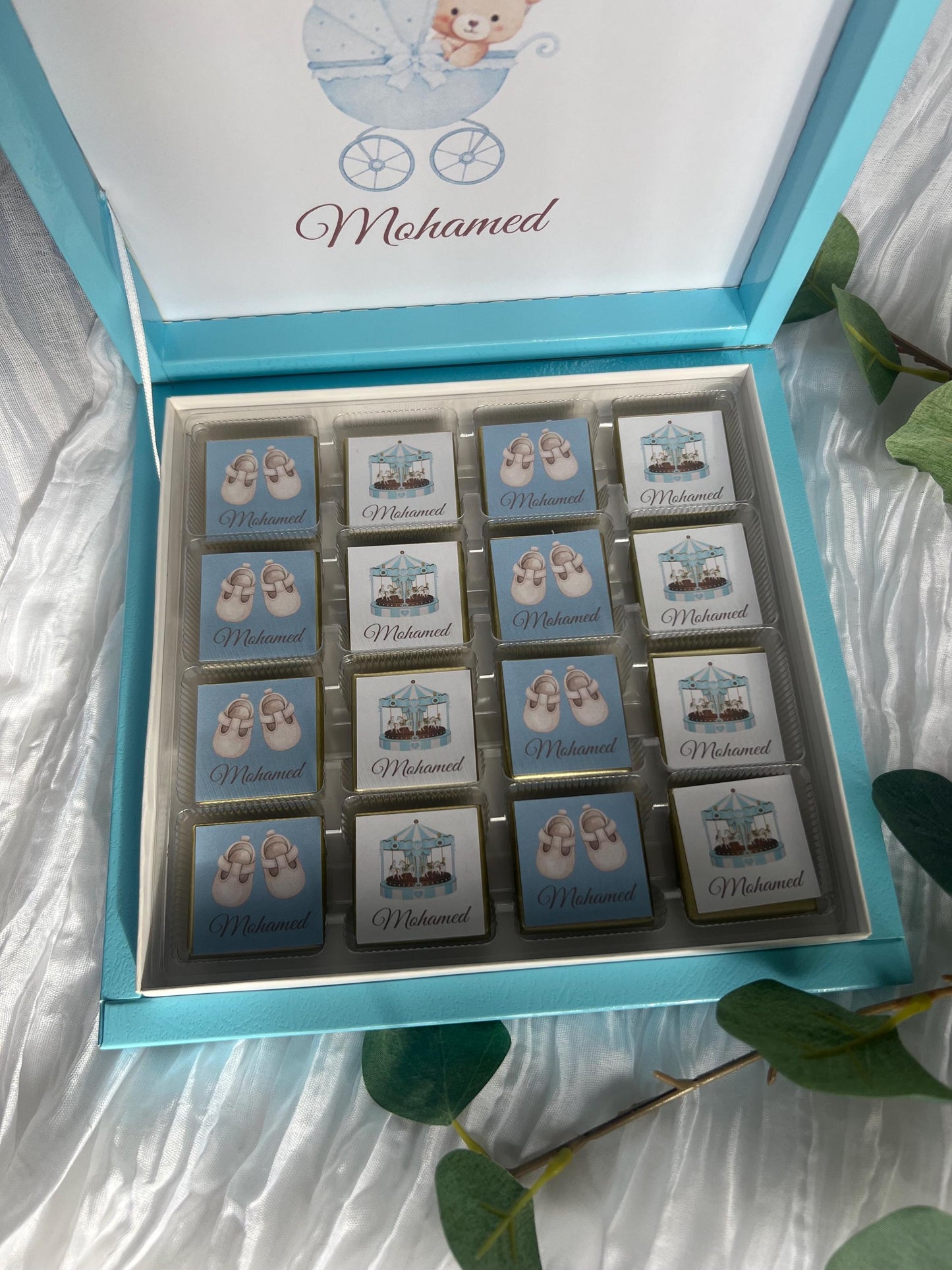 Personalisierte Schokobox zur Geburt Junge | Baby Geschenk | Willkommensgeschenk mit Name | Baby Schokolade, Schokotaler, Geschenk