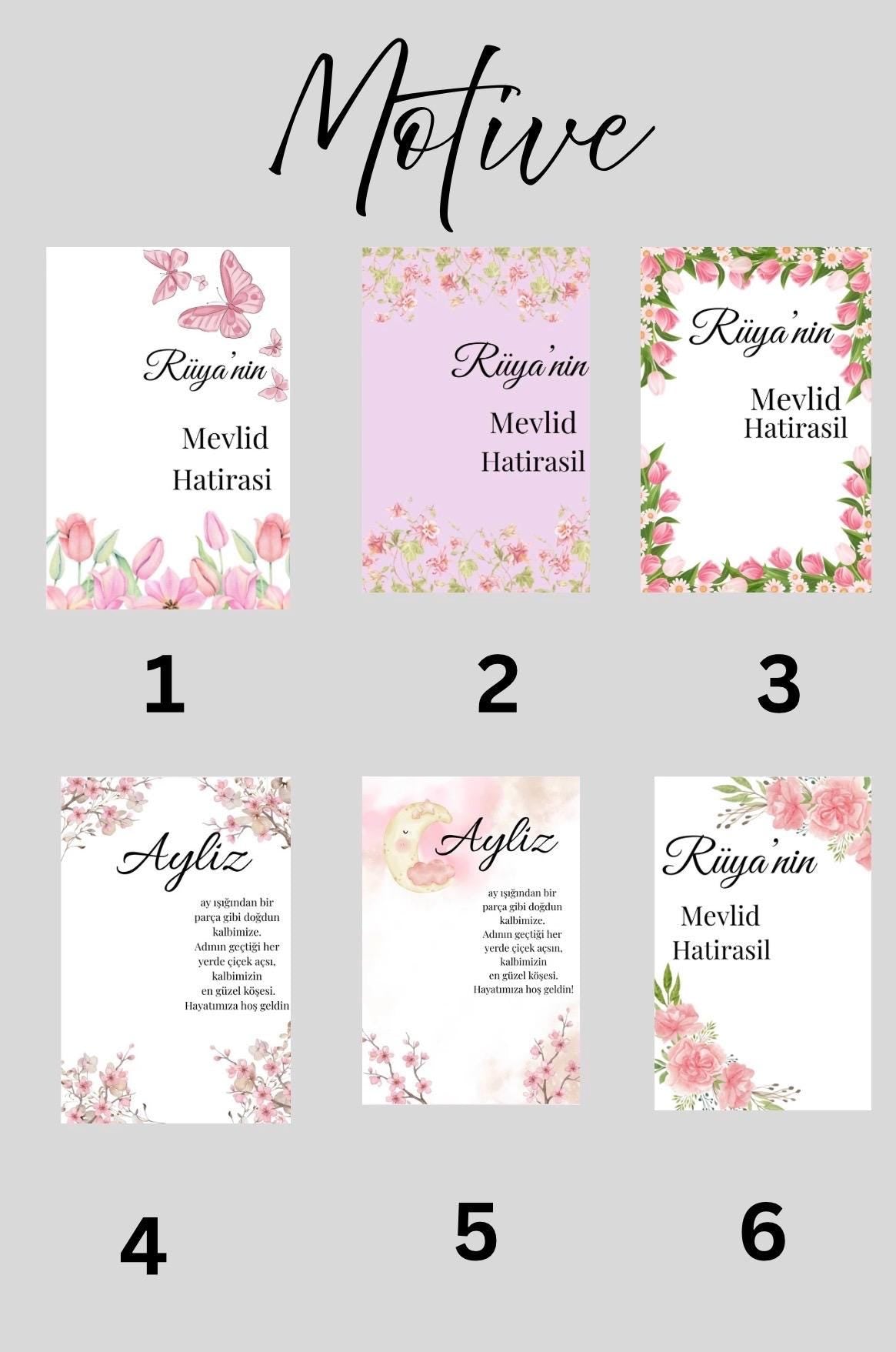 Personalisierte Mevlüt Karte, Gastgeschenk Karte mit Kolonya Sprühflasche, Mevlüt Hediye, Tischkarte, Baby, Sünnet, Nişan, Bebek Geschenk