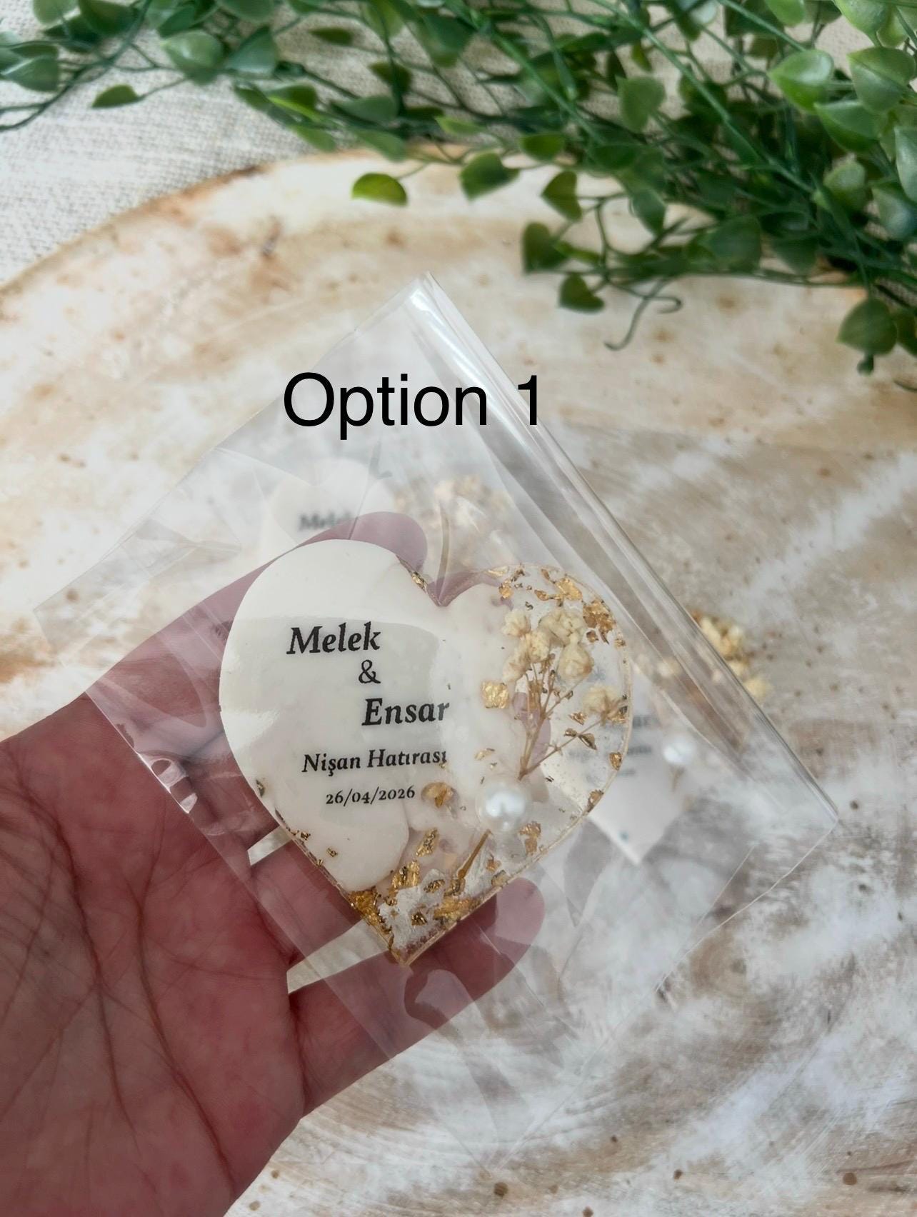 Gastgeschenk Hochzeit, Nişan, Verlobung, Sünnet, Mevlüt Hatırası,personalisiertes Resinherz mit Magnet und Trockenblume, Gastgeschenk