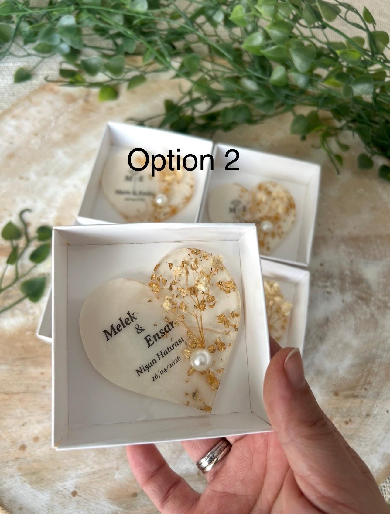Gastgeschenk Hochzeit, Nişan, Verlobung, Sünnet, Mevlüt Hatırası,personalisiertes Resinherz mit Magnet und Trockenblume, Gastgeschenk