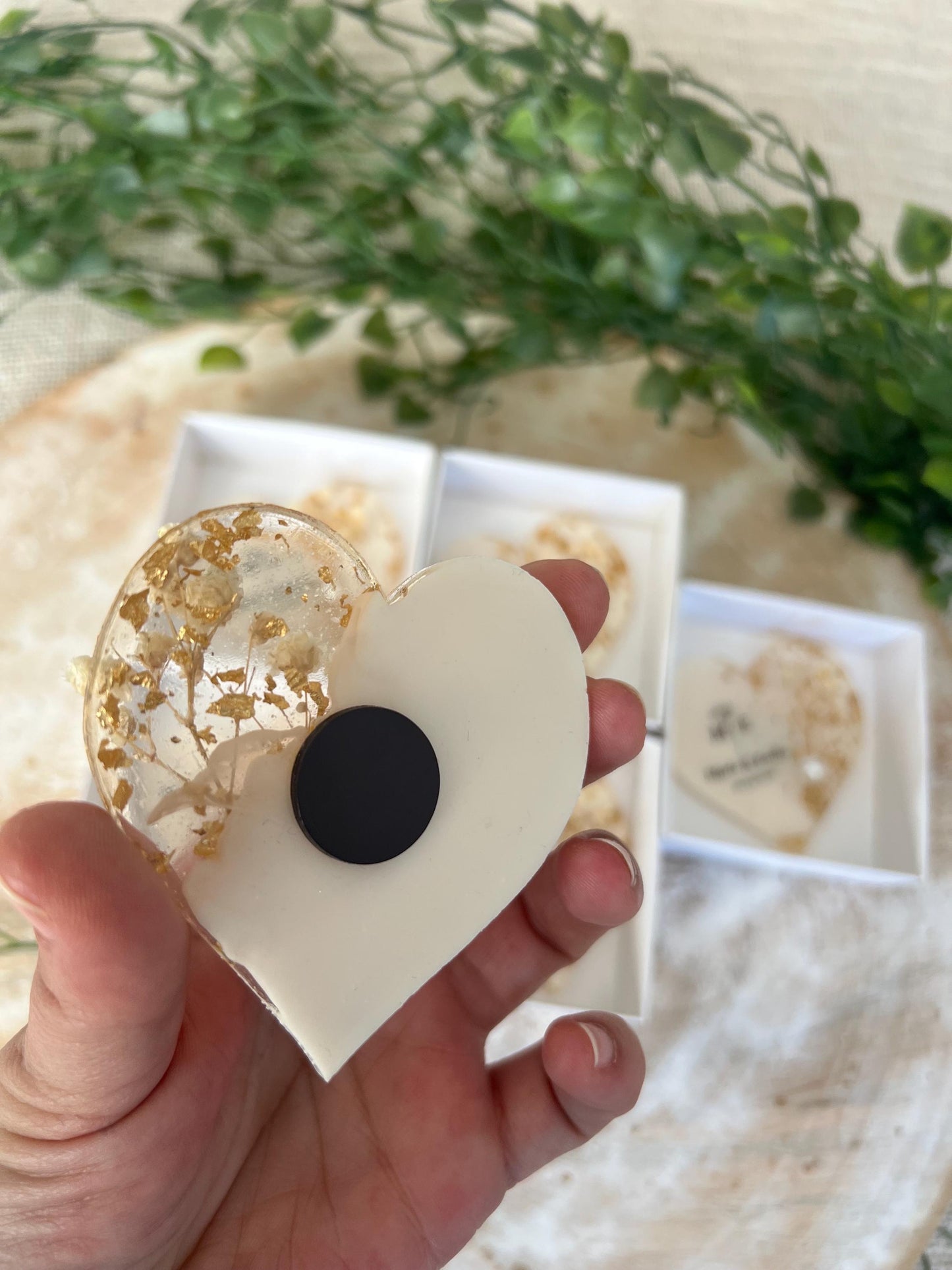 Gastgeschenk Hochzeit, Nişan, Verlobung, Sünnet, Mevlüt Hatırası,personalisiertes Resinherz mit Magnet und Trockenblume, Gastgeschenk