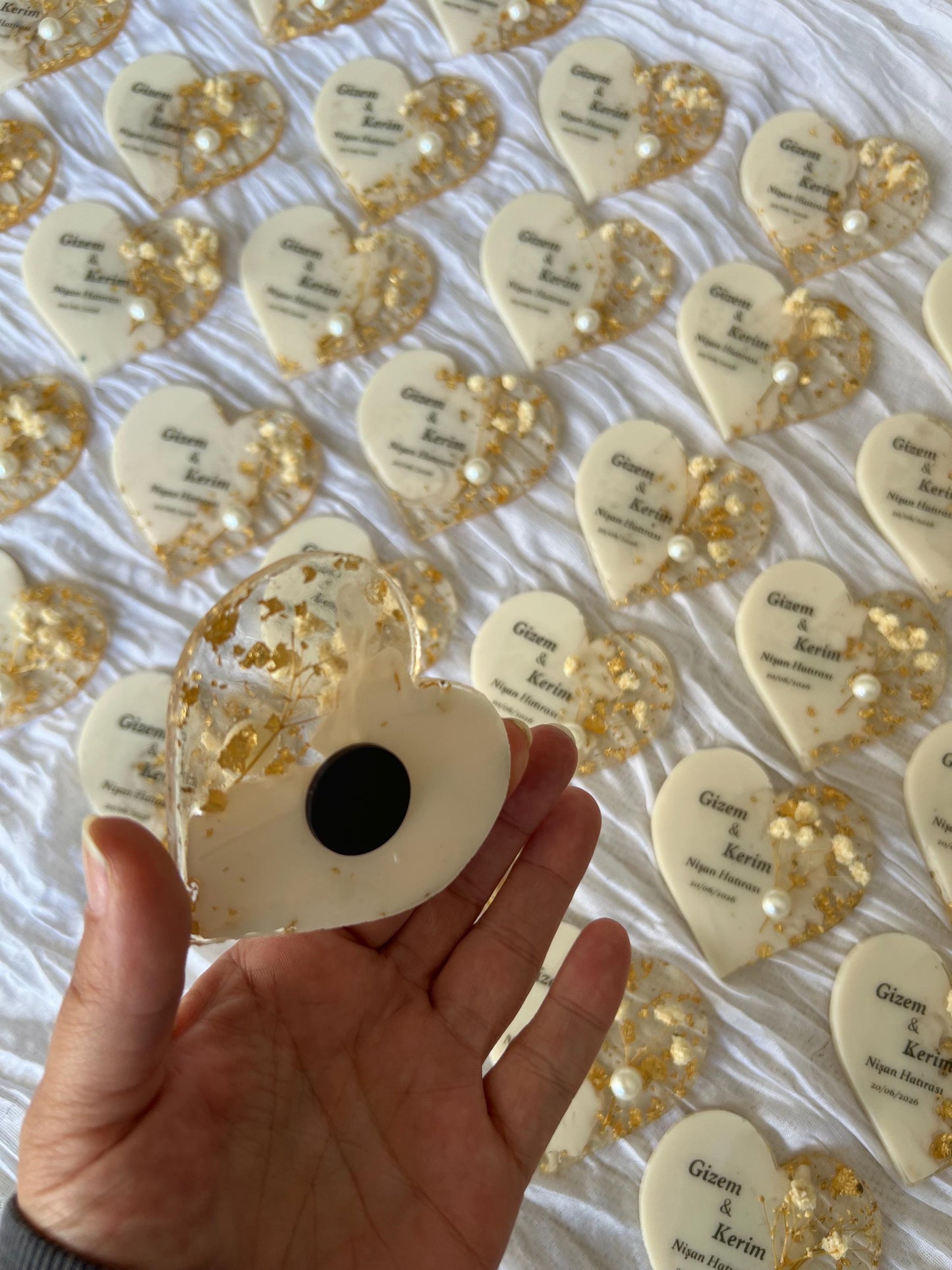 Gastgeschenk Hochzeit, Nişan, Verlobung, Sünnet, Mevlüt Hatırası,personalisiertes Resinherz mit Magnet und Trockenblume, Gastgeschenk