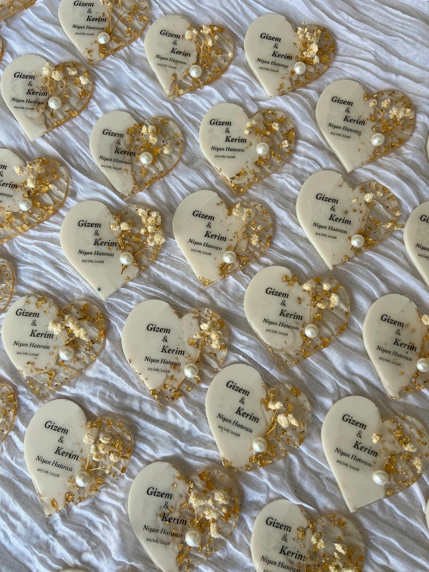 Gastgeschenk Hochzeit, Nişan, Verlobung, Sünnet, Mevlüt Hatırası,personalisiertes Resinherz mit Magnet und Trockenblume, Gastgeschenk