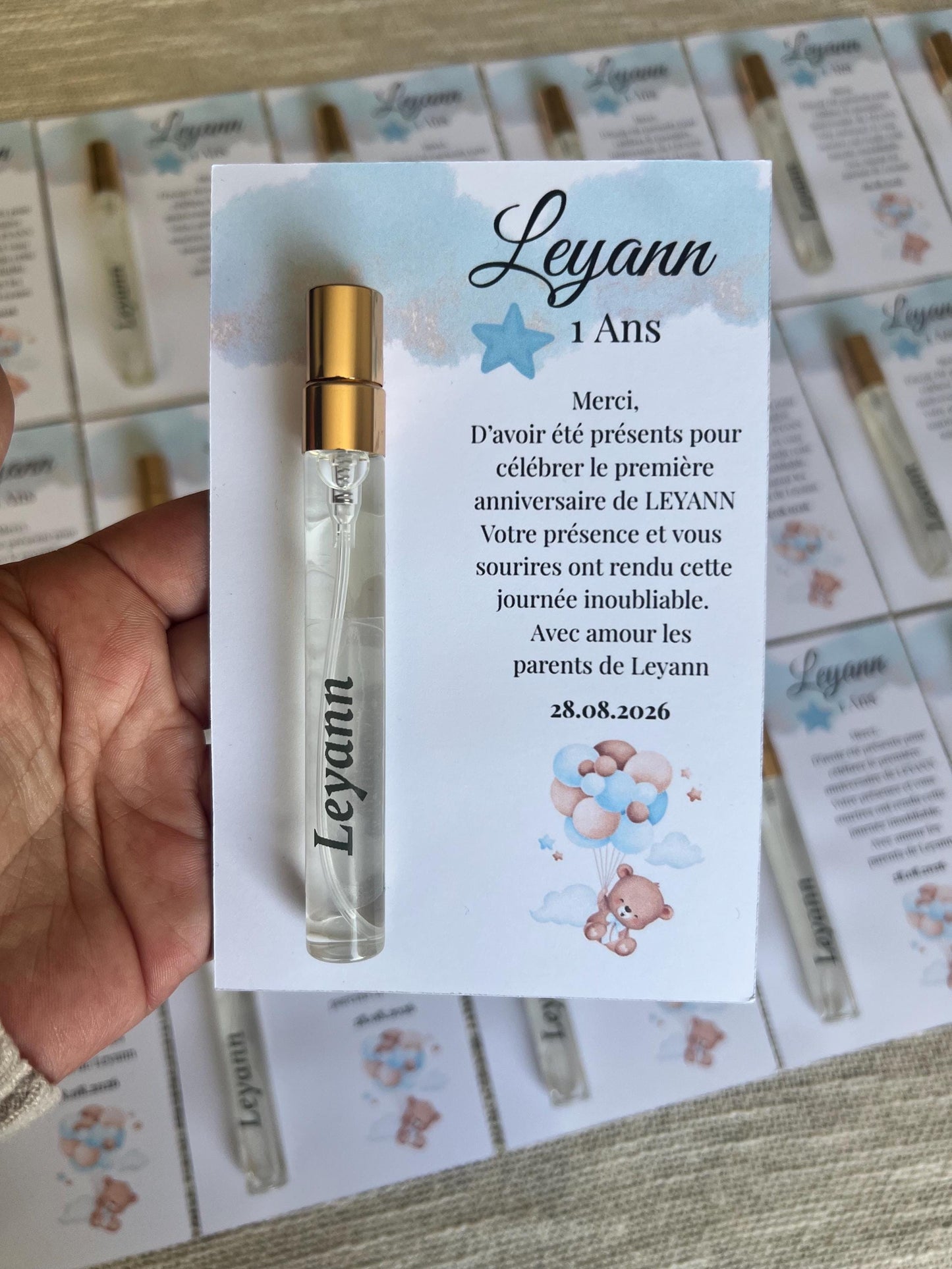 Personalisierte Mevlüt Karte, Gastgeschenk Geburtstagskart mit Kolonya Sprühflasche, Mevlüt Hediye, Tischkarte, Baby,Bebek Yasinda