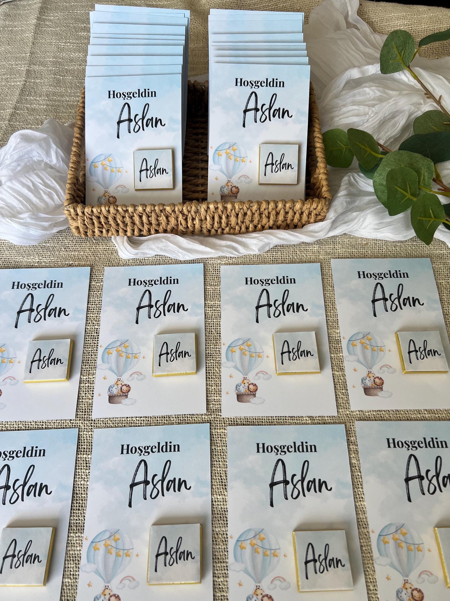 Personalisierte Mevlüt Karte mit Schokotaler, Mevlüt Kartı, Hoşgeliniz, Tischkarte, Baby Willkommenstischkarte, Hoşgeldin Bebek