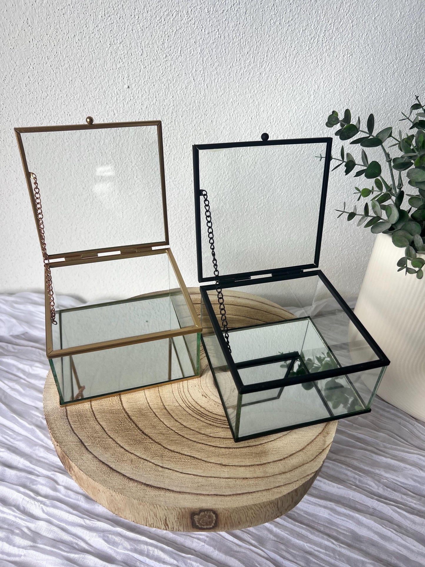 Glasbox Gold & Schwarz, DIY Ringbox, für Hochzeit, Schmuckkästchen Glas, Vintage Ringbox für Hochzeit und Verlobung