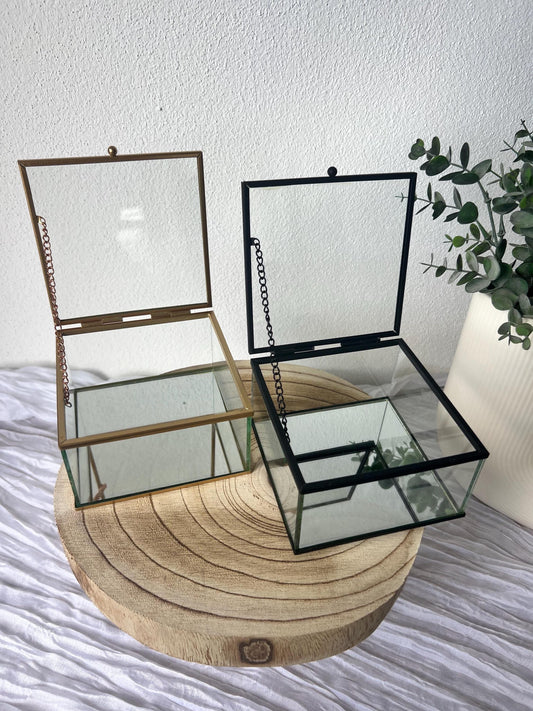 Glasbox Gold & Schwarz, DIY Ringbox, für Hochzeit, Schmuckkästchen Glas, Vintage Ringbox für Hochzeit und Verlobung