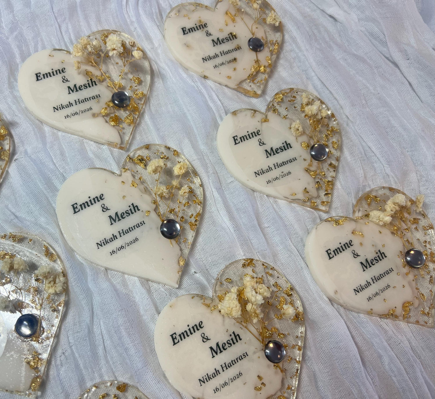 Gastgeschenk Hochzeit, Nişan, Verlobung, Sünnet, Mevlüt Hatırası,personalisiertes Resinherz mit Magnet und Trockenblume, Gastgeschenk