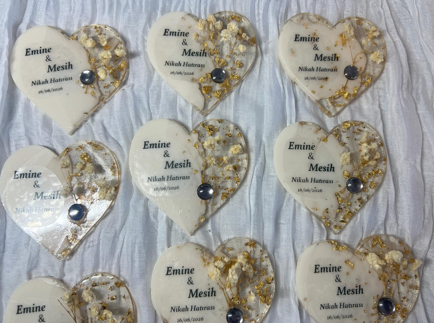 Gastgeschenk Hochzeit, Nişan, Verlobung, Sünnet, Mevlüt Hatırası,personalisiertes Resinherz mit Magnet und Trockenblume, Gastgeschenk