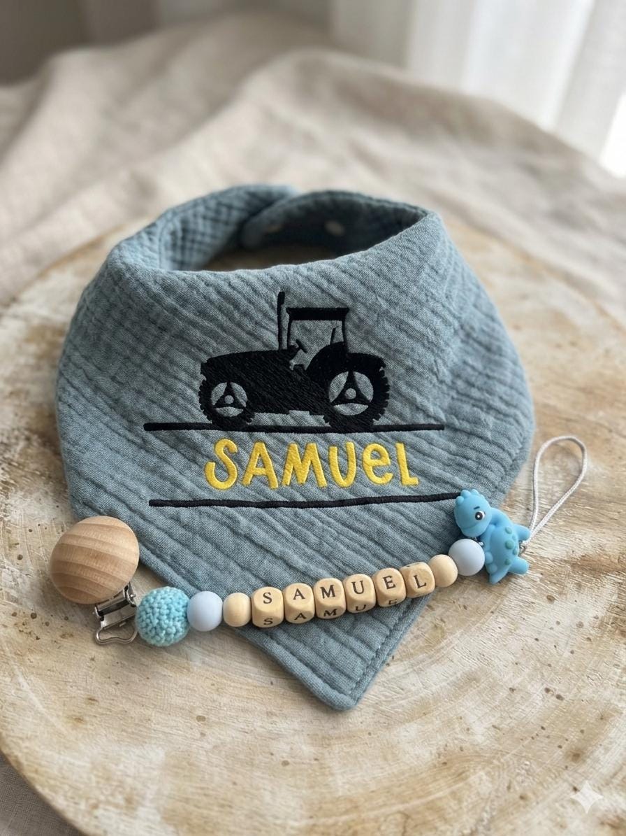 Personalisiertes Baby Geschenkset | Box mit Name | Musselintuch Schnullerkette Rassel | Geburtsgeschenk Junge Mädchen | Newborn Gift Box