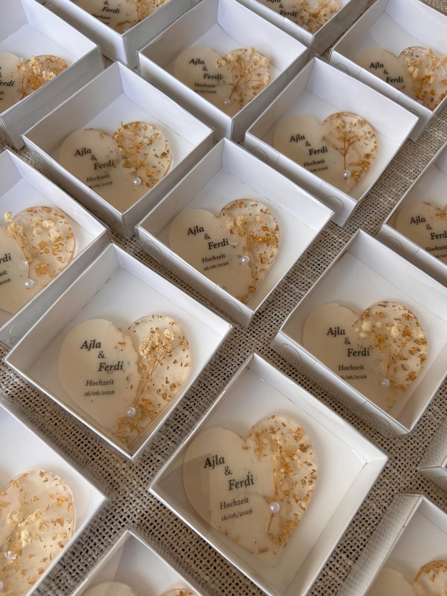 Gastgeschenk Hochzeit, Nişan, Verlobung, Sünnet, Mevlüt Hatırası,personalisiertes Resinherz mit Magnet und Trockenblume, Gastgeschenk