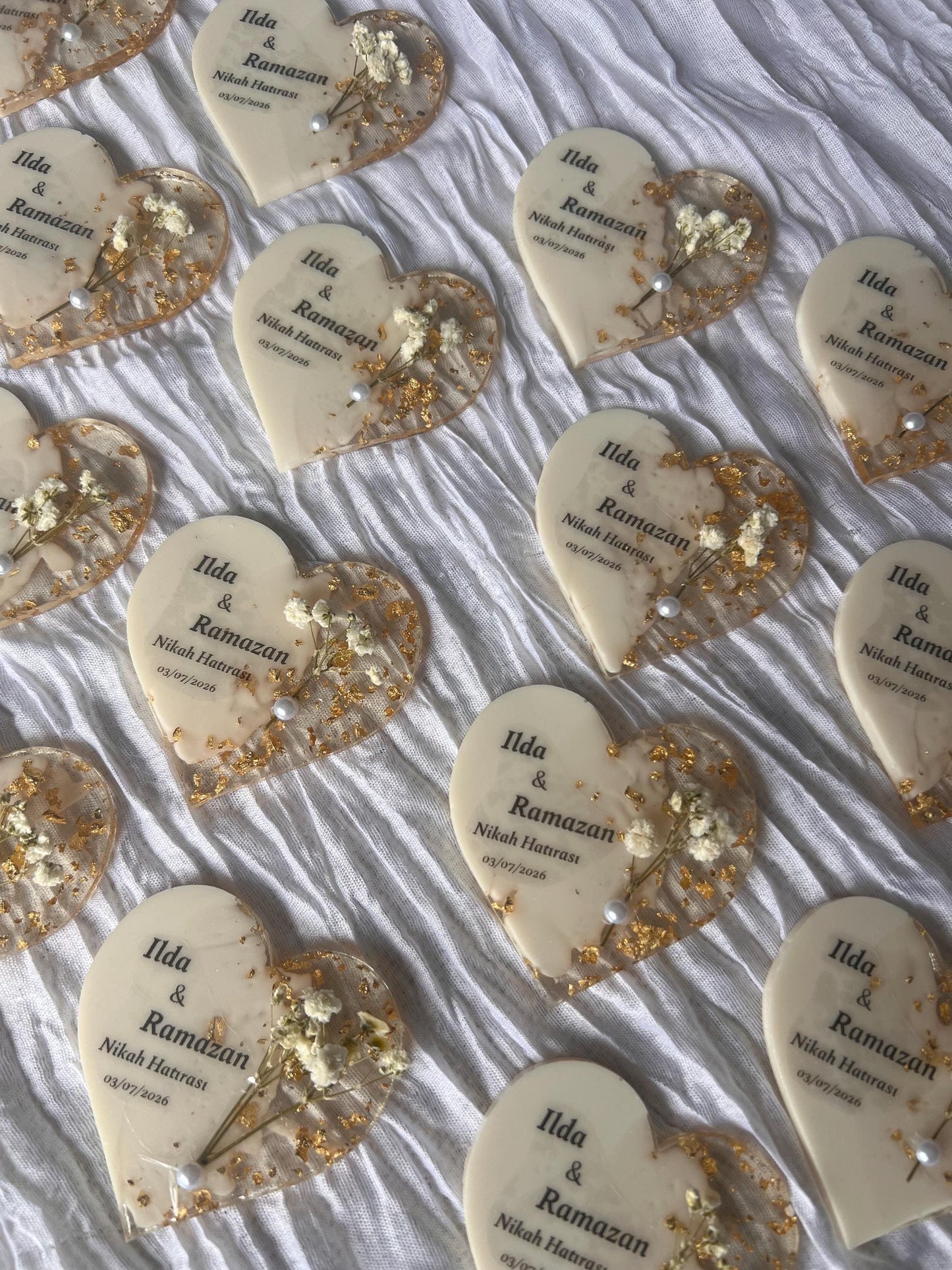 Gastgeschenk Hochzeit, Nişan, Verlobung, Sünnet, Mevlüt Hatırası,personalisiertes Resinherz mit Magnet und Trockenblume, Gastgeschenk