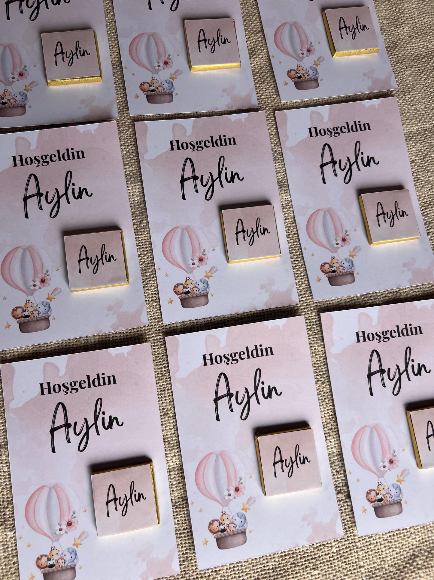 Personalisierte Mevlüt Karte mit Schokotaler, Mevlüt Kartı, Hoşgeliniz, Tischkarte, Baby Willkommenstischkarte, Hoşgeldin Bebek