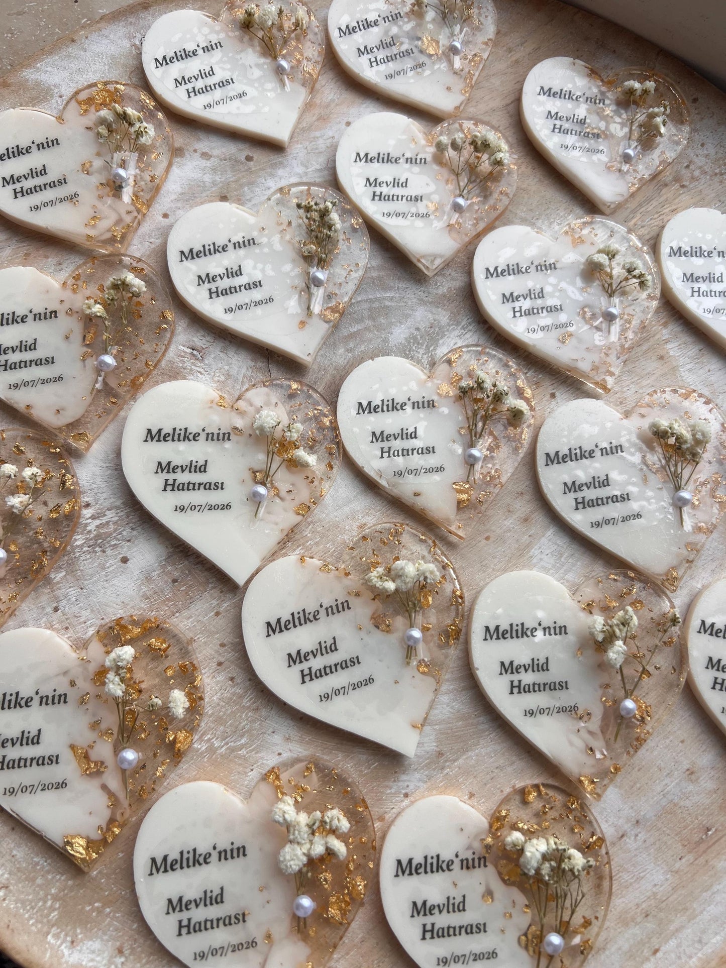 Gastgeschenk Hochzeit, Nişan, Verlobung, Sünnet, Mevlüt Hatırası,personalisiertes Resinherz mit Magnet und Trockenblume, Gastgeschenk