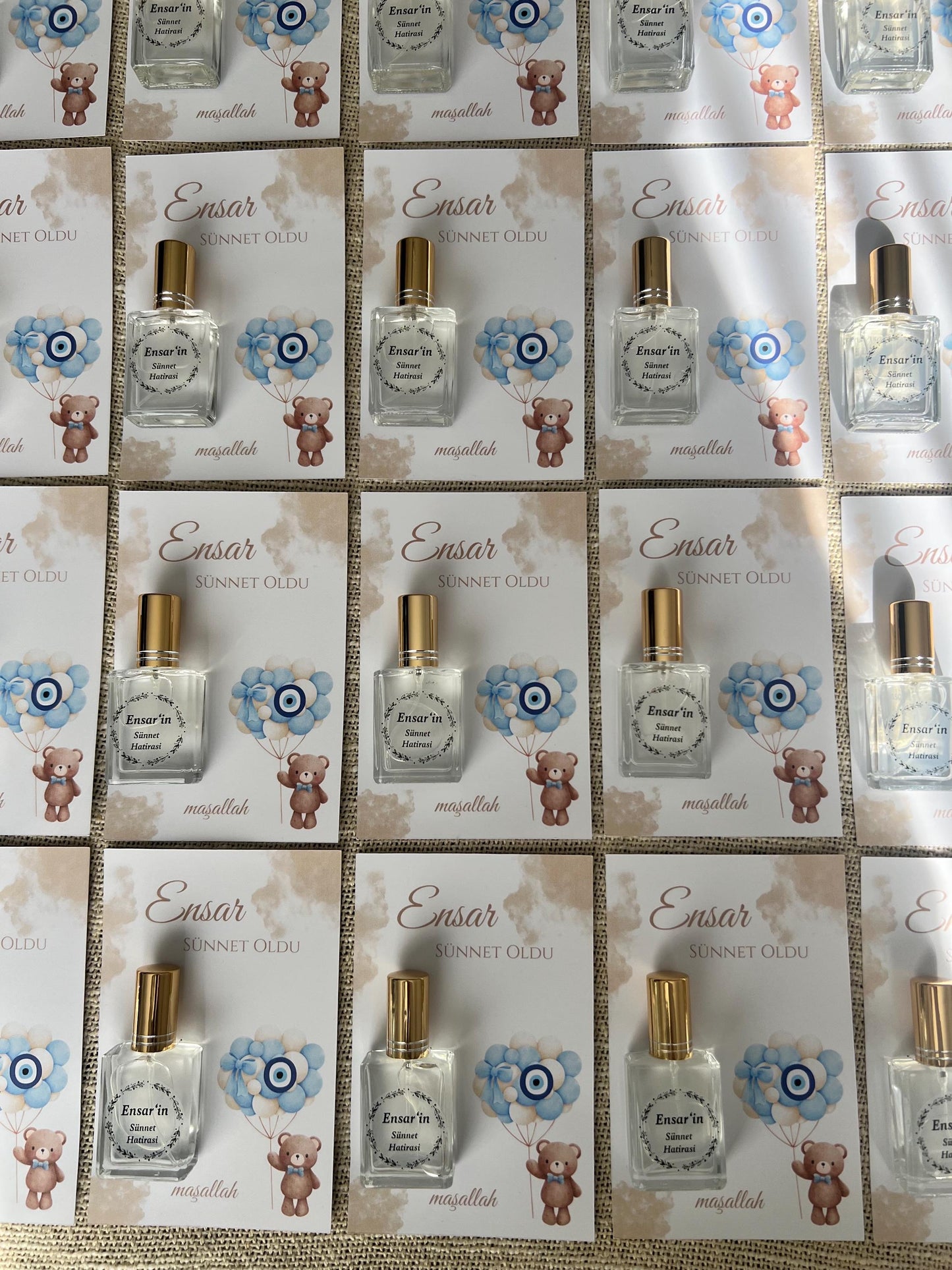 Personalisierte Mevlüt Karte, Gastgeschenk Geburtstagskart mit Kolonya Sprühflasche, Mevlüt Hediye, Tischkarte, Baby,Bebek Yasinda