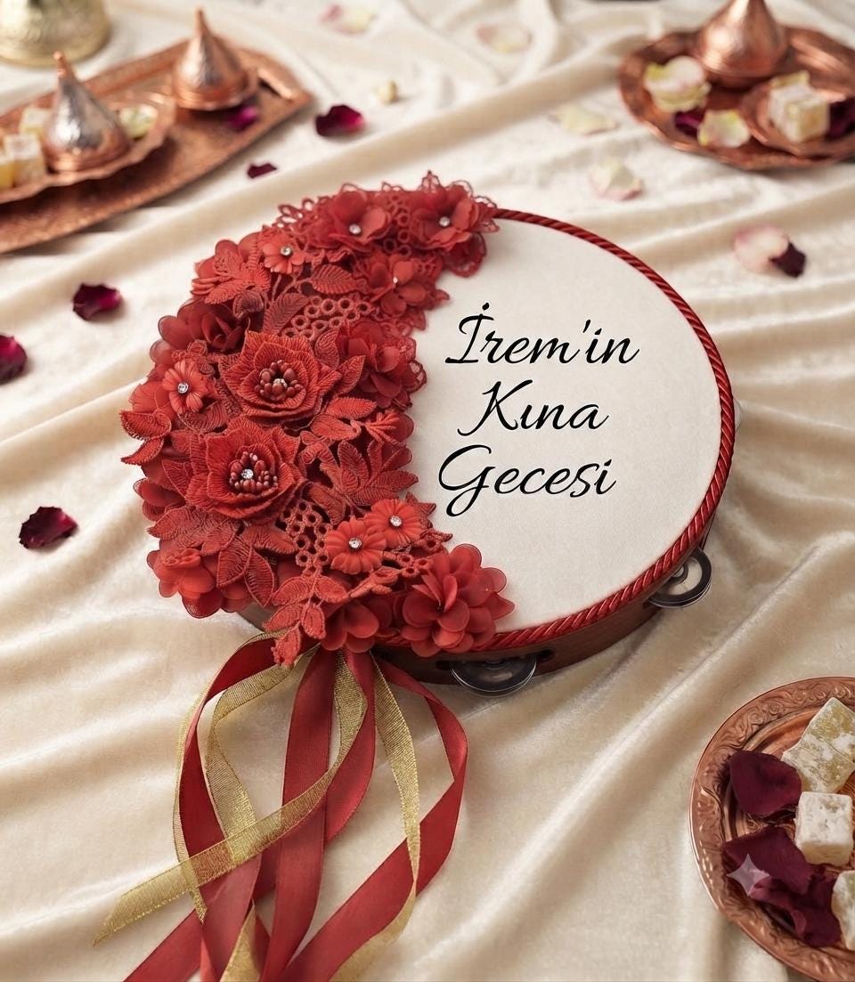 Personalisiertes Henna Tamburin, Brauttrommel, Isimli Kına Tefi, Henna Night, Henna Favor